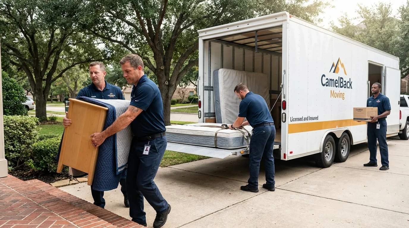 Crew loading residential truck for cross-state move from Hoosick Falls, NY