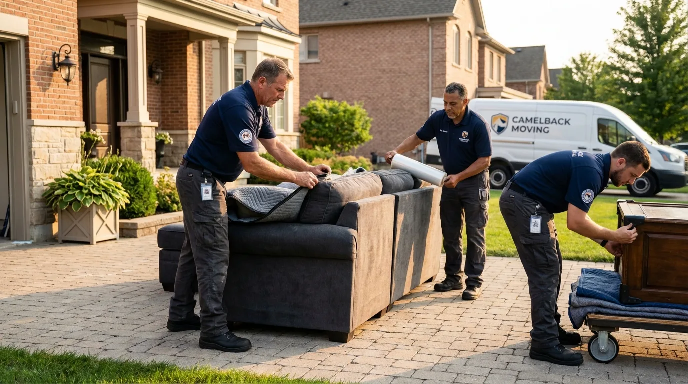Large estate moving crew wrapping furniture in Hoosick Falls, NY