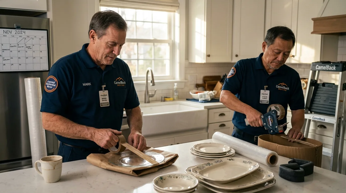 Professional crew packing kitchen dishware in Hoosick Falls, NY